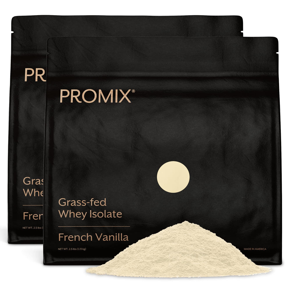 ProMix Nutrition whey isolate bottle highlighting grass-fed source for post-workout recovery.