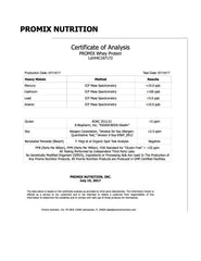 Promix Nutrition whey protein powder packaging closeup showing gluten-free and keto-friendly claims