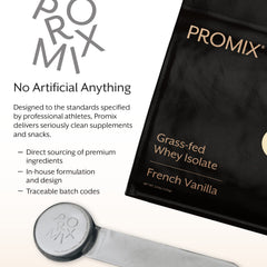 ProMix Nutrition nutrition label shows 30 g protein and 6.6 g BCAAs per serving.