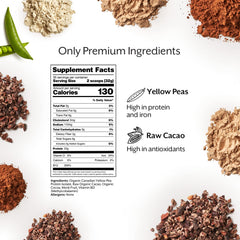 Close-up of Promix yellow pea and raw cacao ingredients.