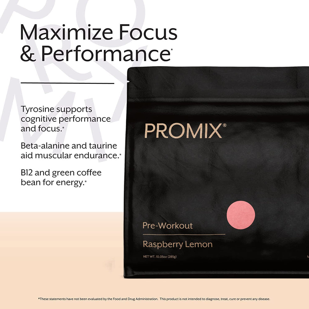 Ingredient icons showcasing tyrosine beta-alanine and B12 in ProMix Nutrition.
