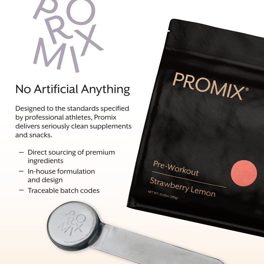 Promix Pre-Workout ingredients panel highlighting beta-alanine and L-tyrosine for endurance.