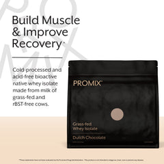 ProMix Nutrition Whey Isolate Chocolate scoop beside tub for easy serving.