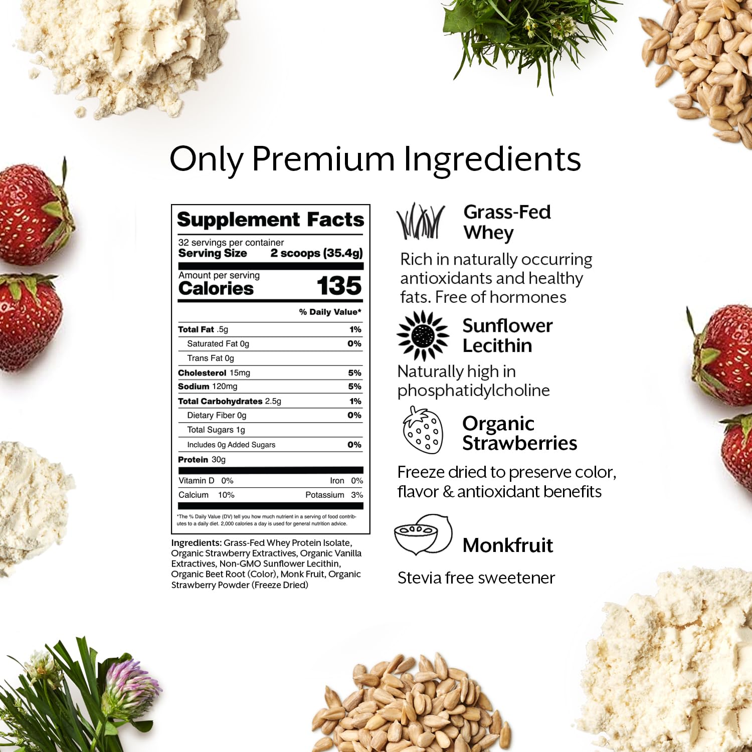 Close-up of Promix grass-fed whey source highlighting high-quality protein.