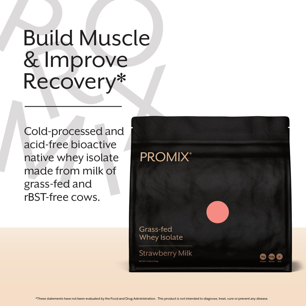 Promix Whey Isolate scoop and tub for easy measuring and servings.