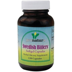 Pronatura Swedish Bitters capsules bottle; supports daily digestive wellness.
