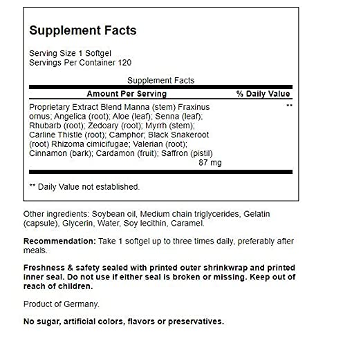 Pronatura Swedish Bitters capsules closeup; convenient daily capsules for digestive support.