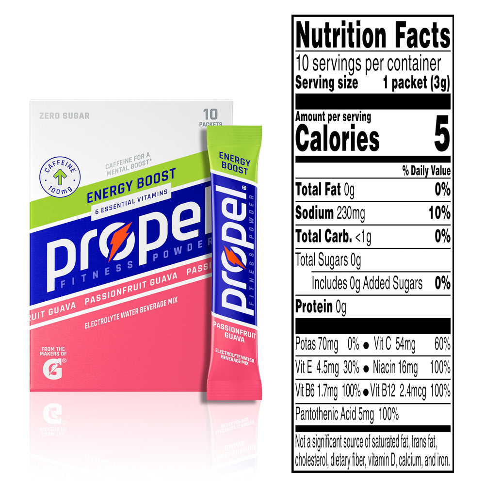 Propel Energy Boost packaging shows no artificial flavors