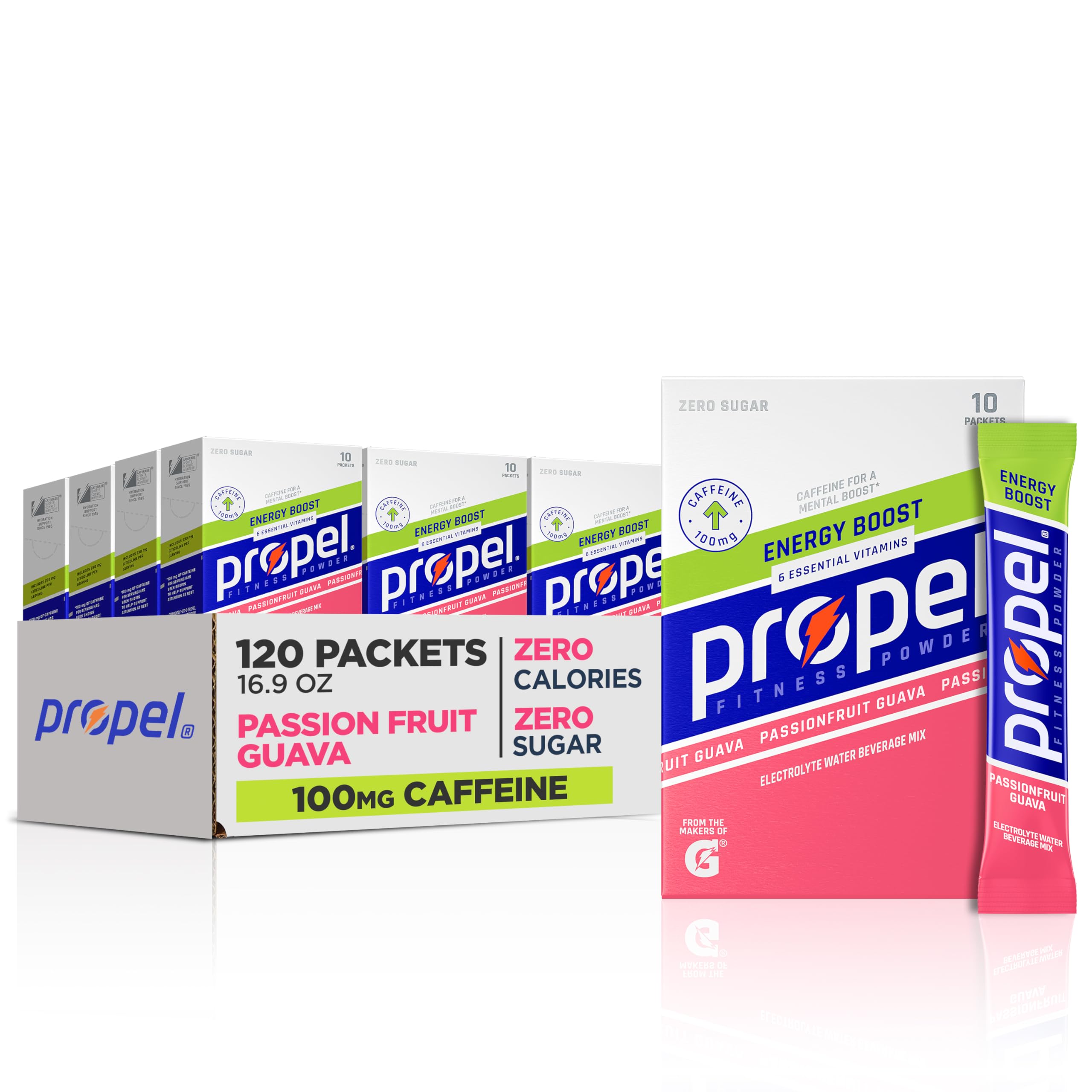 Propel Energy Boost Passionfruit Guava packet for hydration during workouts