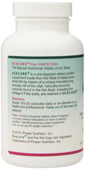 Seacure capsules close-up on label highlighting pre-digested protein.