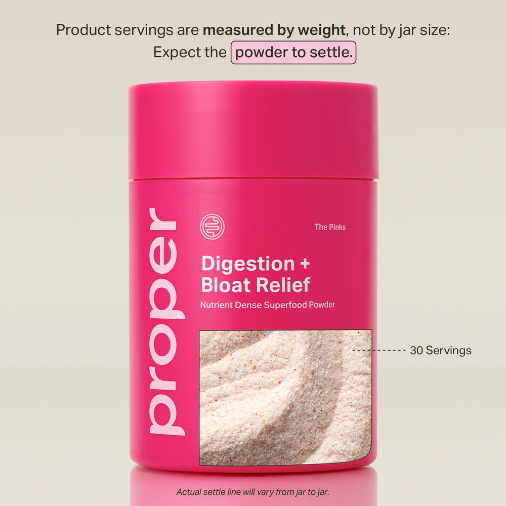 Proper The Pinks scoop dispensing powder for precise daily servings.