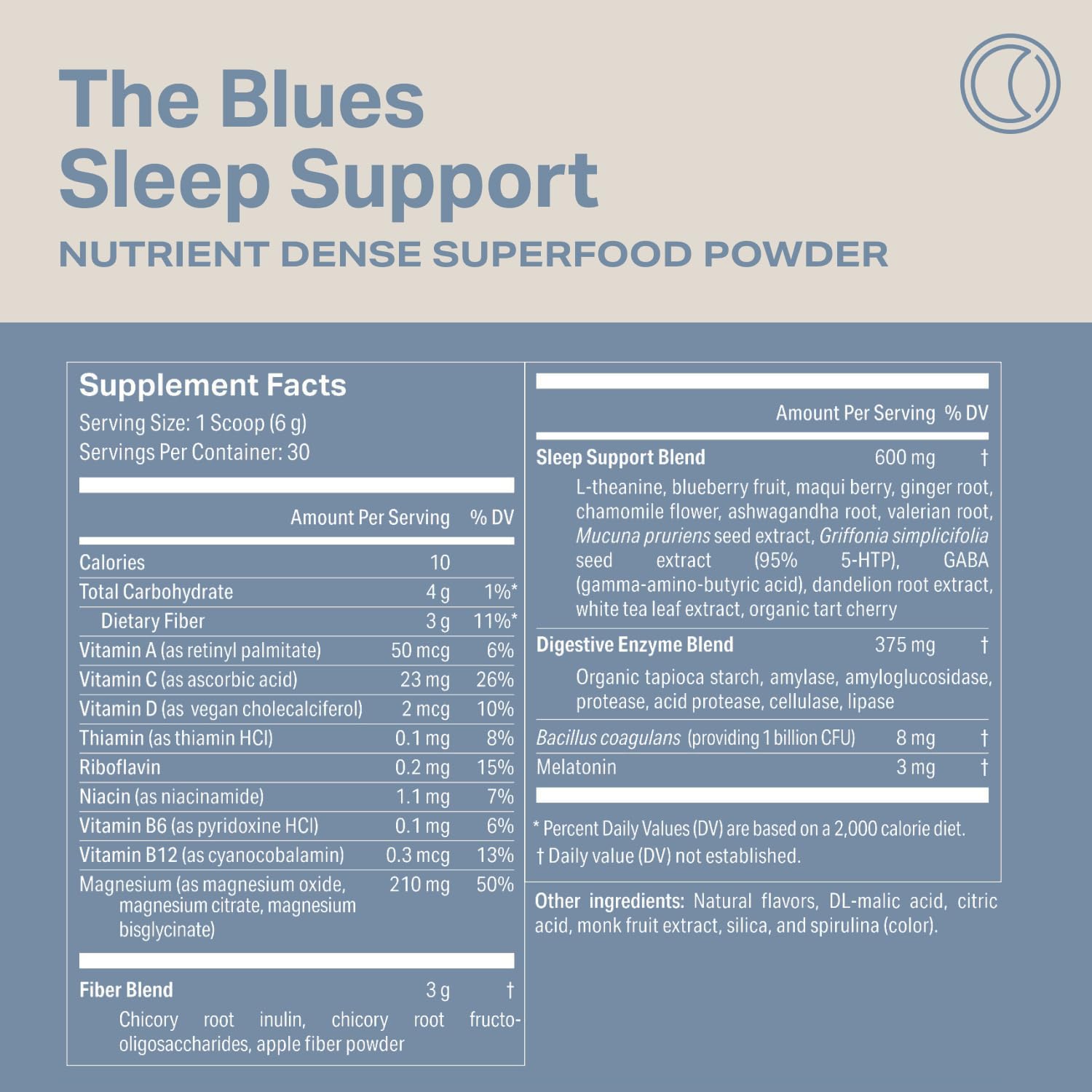 Proper The Blues Sleep Aid digestive support icons on packaging.