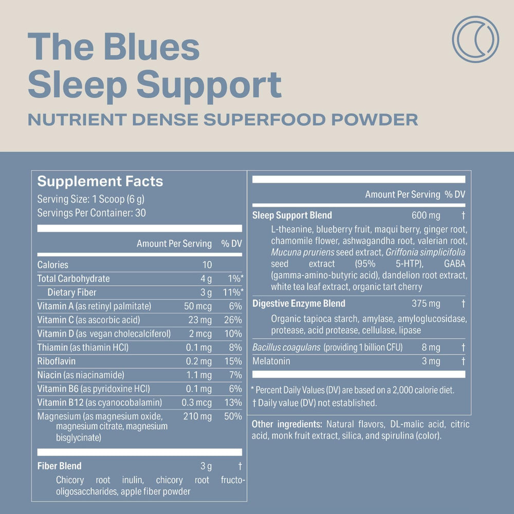 Proper The Blues Sleep Aid digestive support icons on packaging.