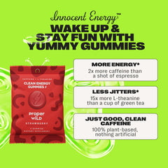 Proper Wild energy gummies ingredients green tea highlight natural caffeine and calm focus.