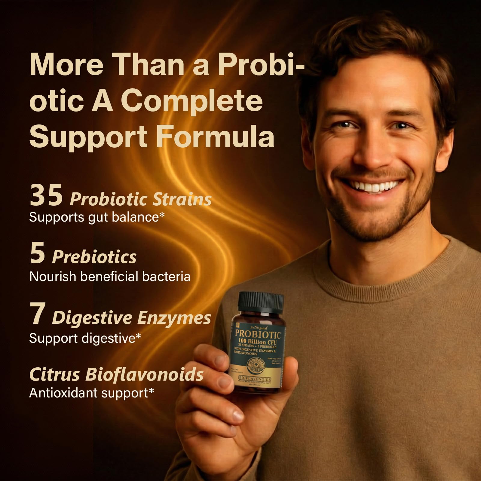 Proriginal bottle with on-the-go daily routine for immune and gut support
