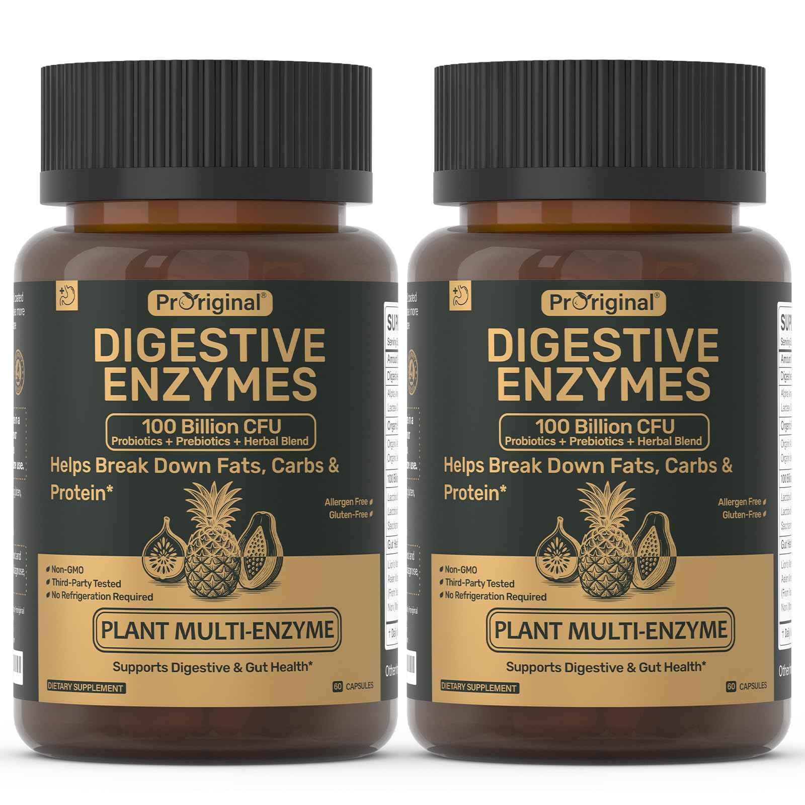 Proriginal Digestive Enzymes bottle label for daily digestive balance and gut support.