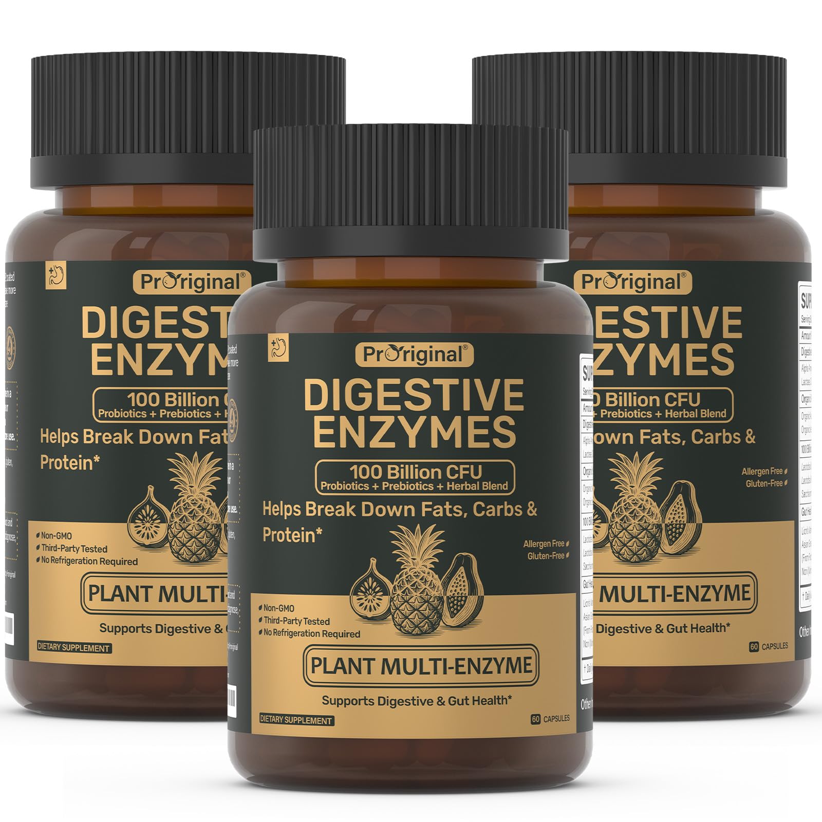 Proriginal Digestive Enzymes bottle with vegan capsules for daily gut support.