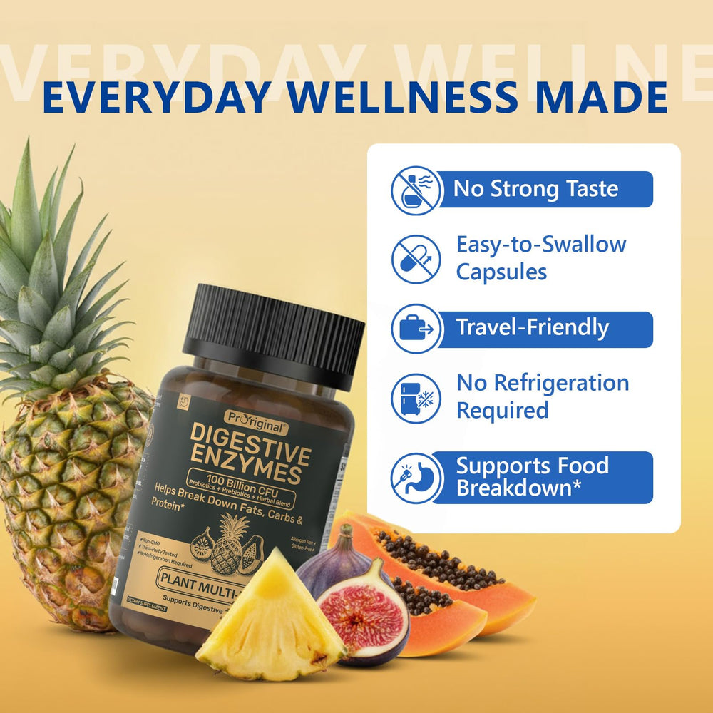 Proriginal Digestive Enzymes daily-use packaging suggesting easy, consistent intake.