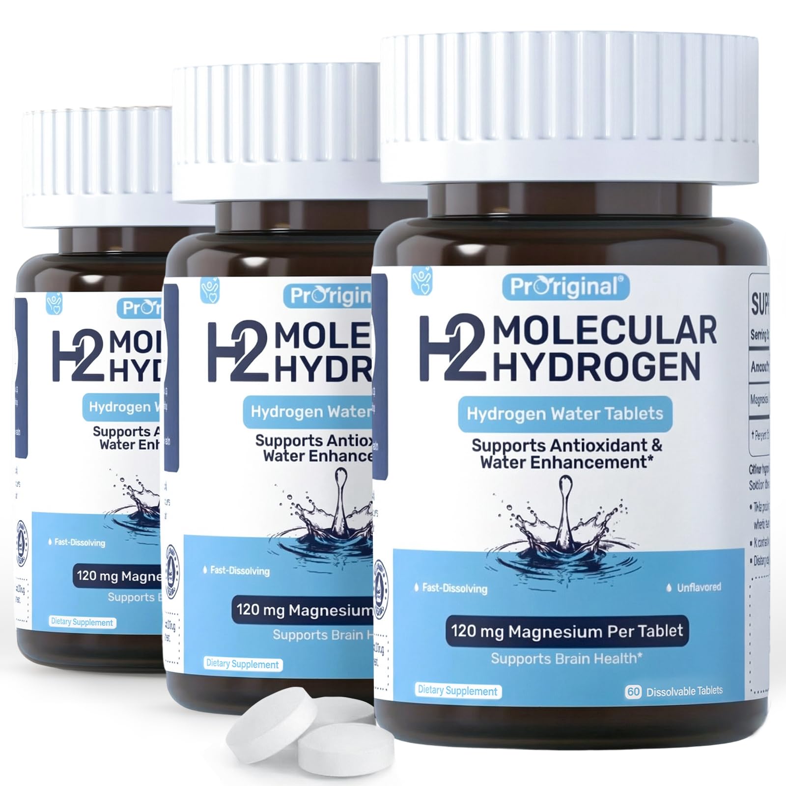 Proriginal hydrogen water tablet dissolving in a glass for a refreshing drink