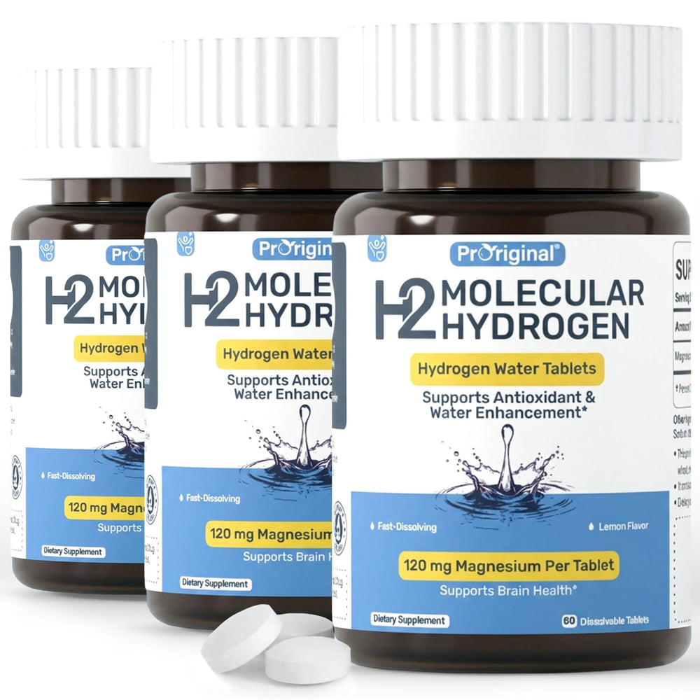 Proriginal hydrogen water tablets bottle with lemon flavor for daily hydration.