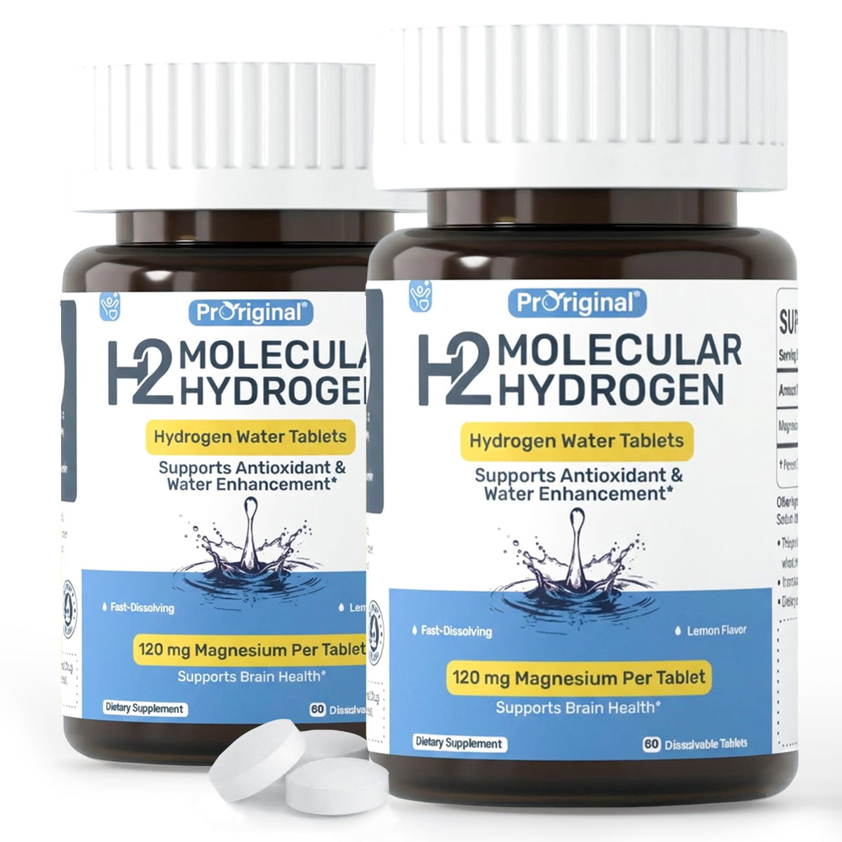 Proriginal Hydrogen Water Tablets lemon glass for refreshing hydration with a clean lemon flavor.