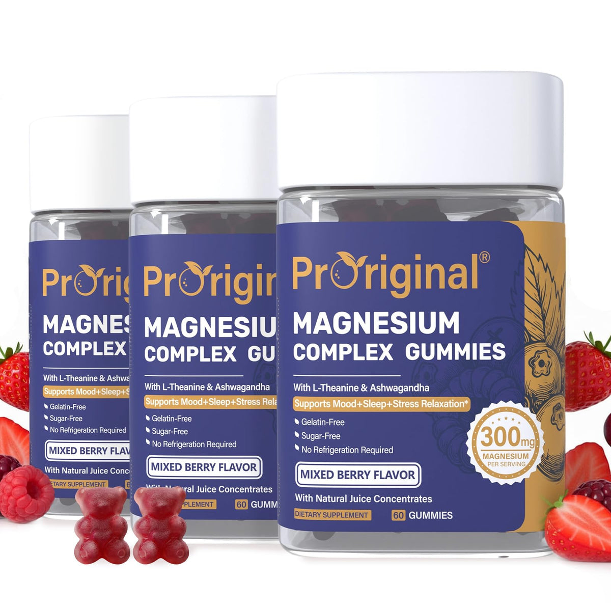 Proriginal Magnesium Gummies bottle with berry flavor supports daily relaxation