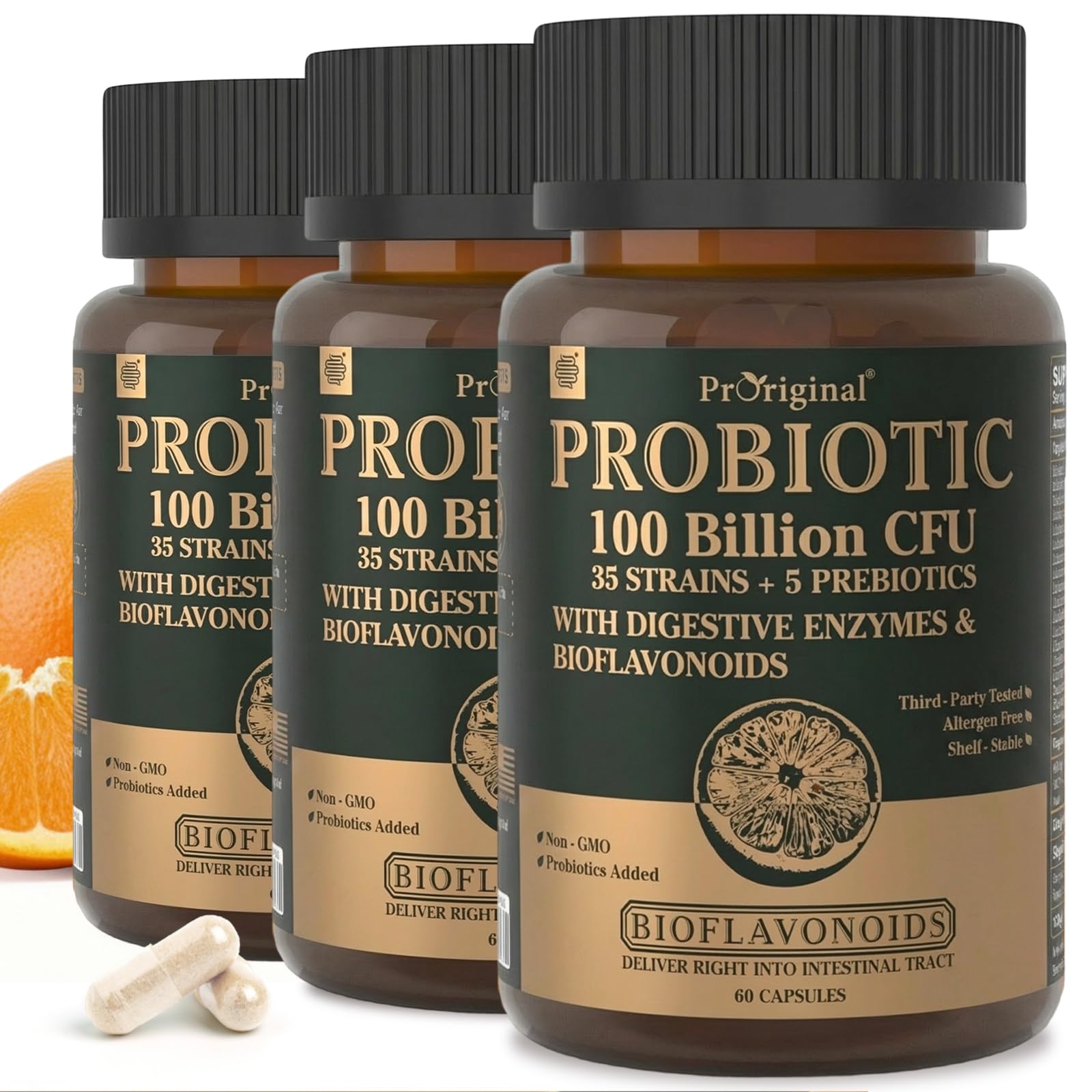 Proriginal Probiotics bottle front showing 180 capsules for daily gut balance.