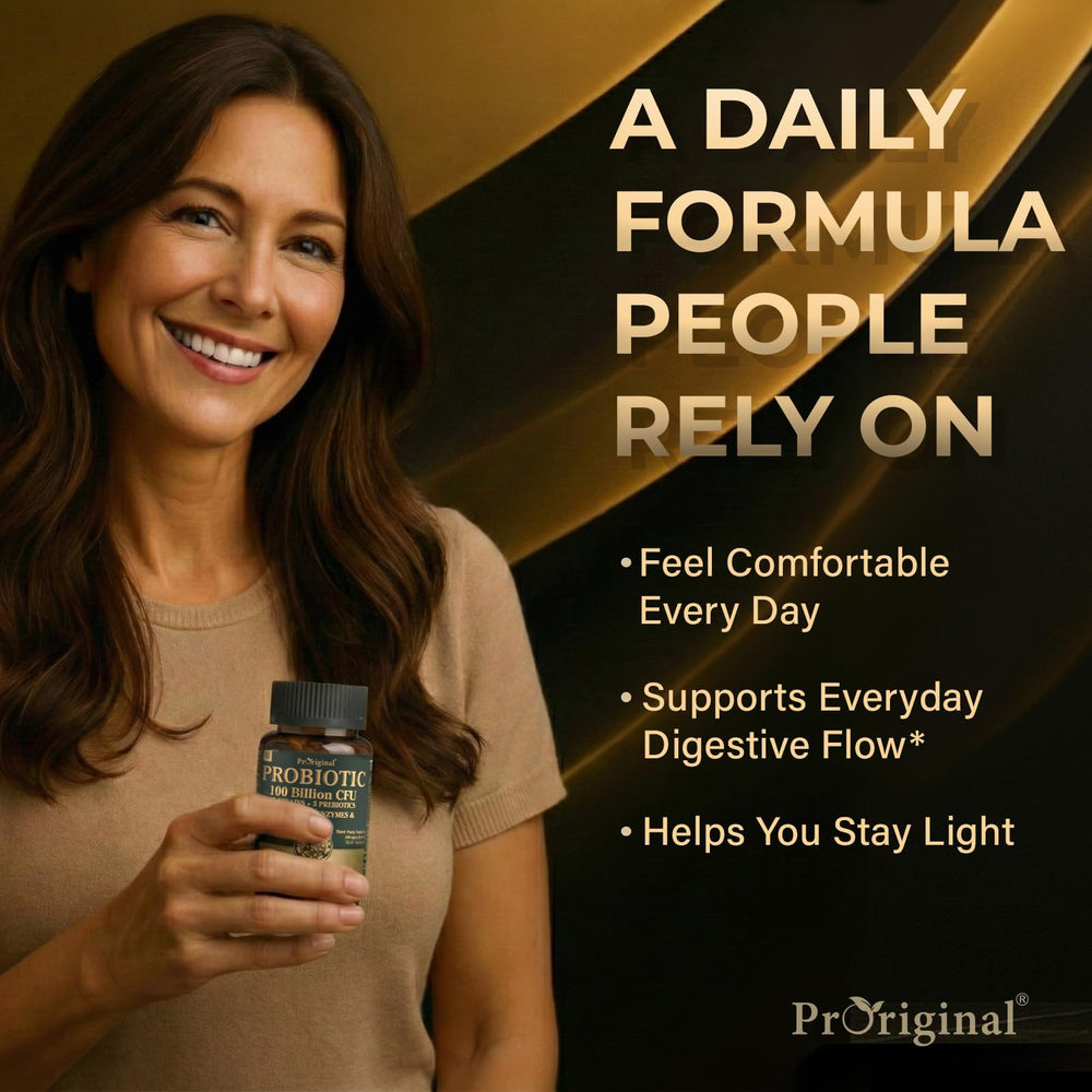 Proriginal probiotics capsules closeup highlighting easy-to-swallow design.