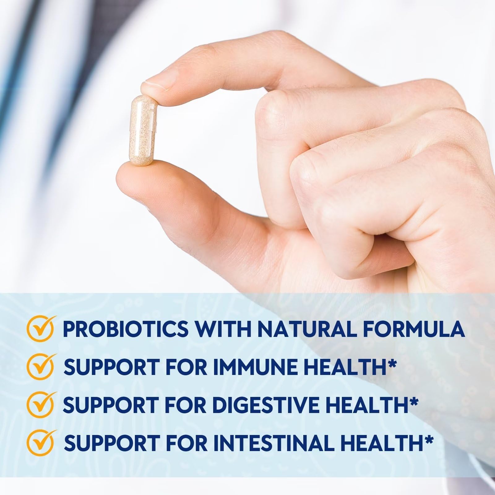 Proriginal probiotics delayed-release technology image illustrates acid-safe delivery to the intestine.