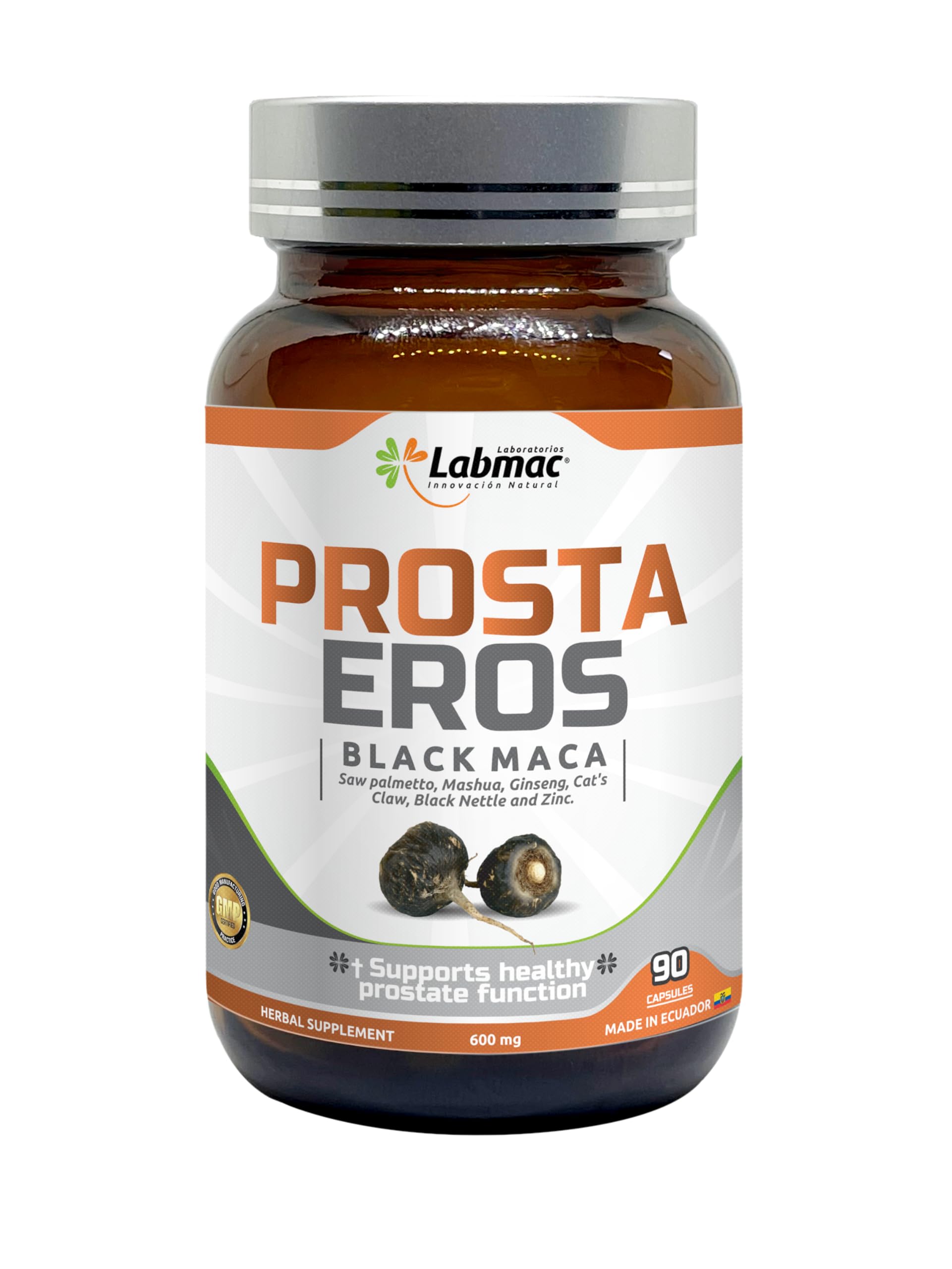 Prosta Eros bottle shows black maca extract for natural energy and stamina.
