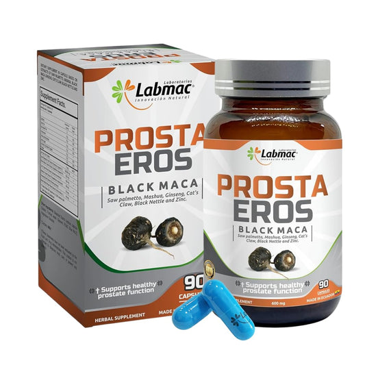Prosta Eros capsule close-up highlighting prostate support for active men.