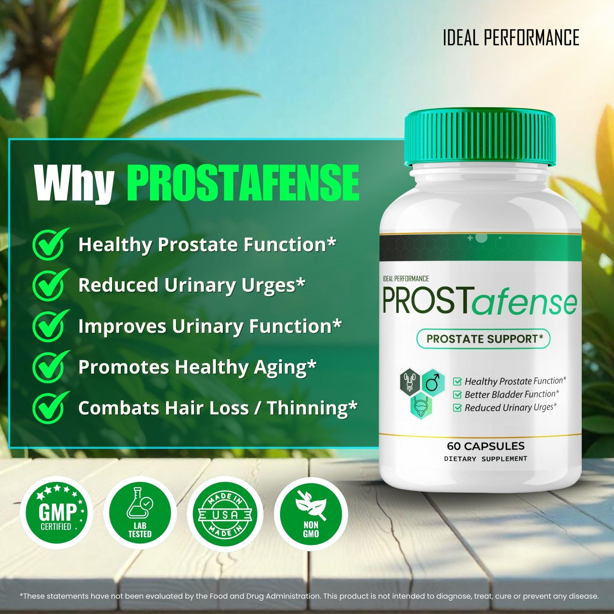 Prostafense daily-use glass suggests a consistent wellness routine.