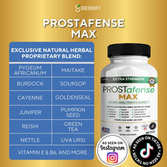 Prostafense Max saw palmetto seeds emphasized for urinary support