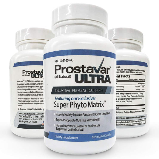 Prostavar Ultra bottle side label close-up, highlighting phytosterol blend.