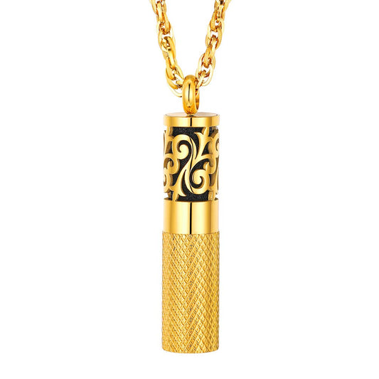 PROSTEEL diffuser necklace pendant close-up showing gold plating and hypoallergenic finish.