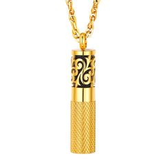 PROSTEEL diffuser necklace pendant close-up showing gold plating and hypoallergenic finish.