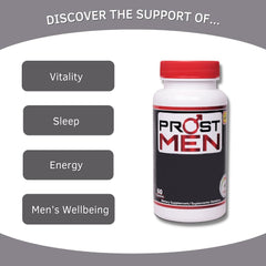PROSTMEN dispensing capsules illustrating easy daily dosage with a meal.