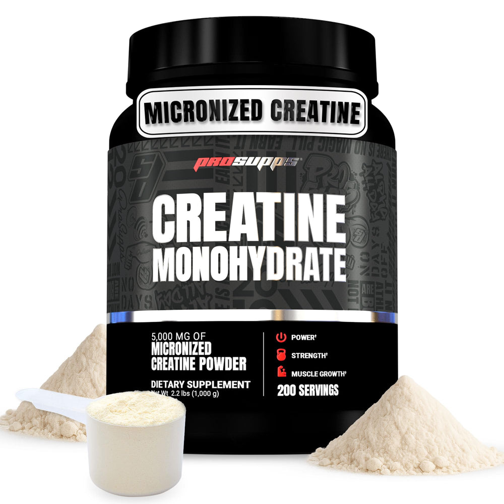 PROSUPPS Creatine Monohydrate Powder bottle on shelf ready for strength training.