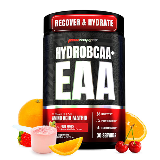 PROSUPPS HydroBCAA fruit punch bottle readying hydration during workouts