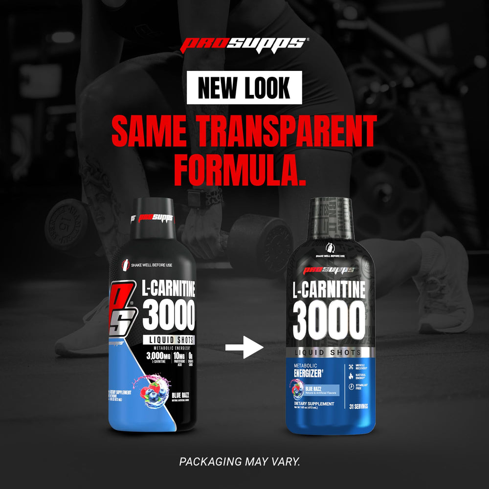 ProSupps L-Carnitine 3000 back of bottle shows nutrient details.