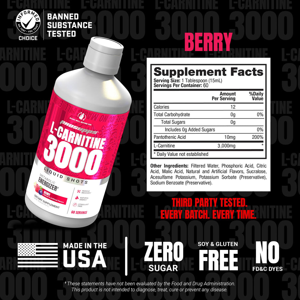 PROSUPPS L-Carnitine Liquid 3000 measuring tablespoon shows quick dosing.