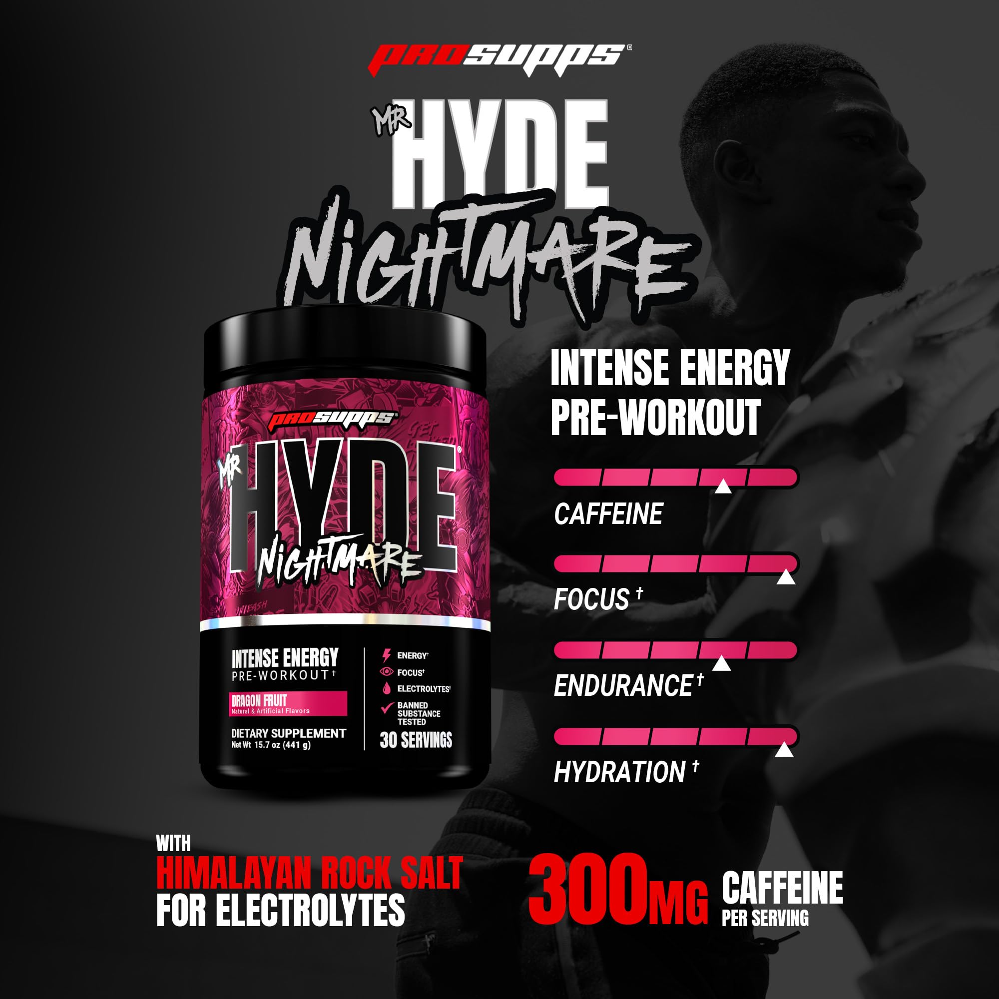 PROSUPPS Mr. Hyde Nightmare pre-workout jar with dragon fruit flavor and clean energy