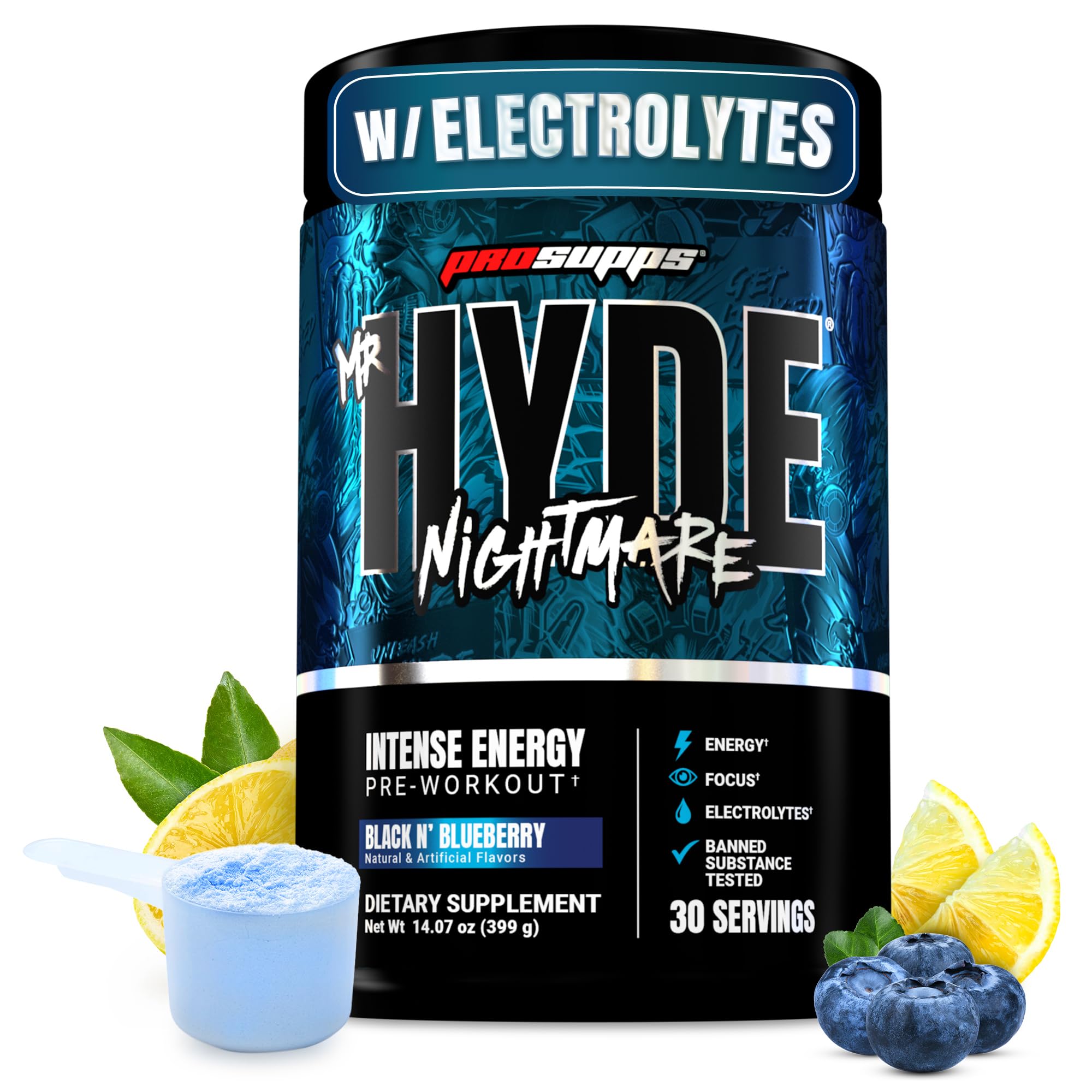Prosupps Mr Hyde Nightmare tub front with bold branding for intense energy