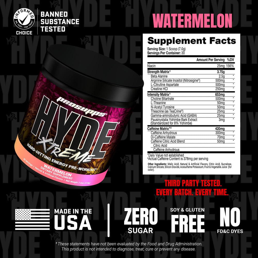 PROSUPPS Mr. HYDE Xtreme label highlights key ingredients in the blend