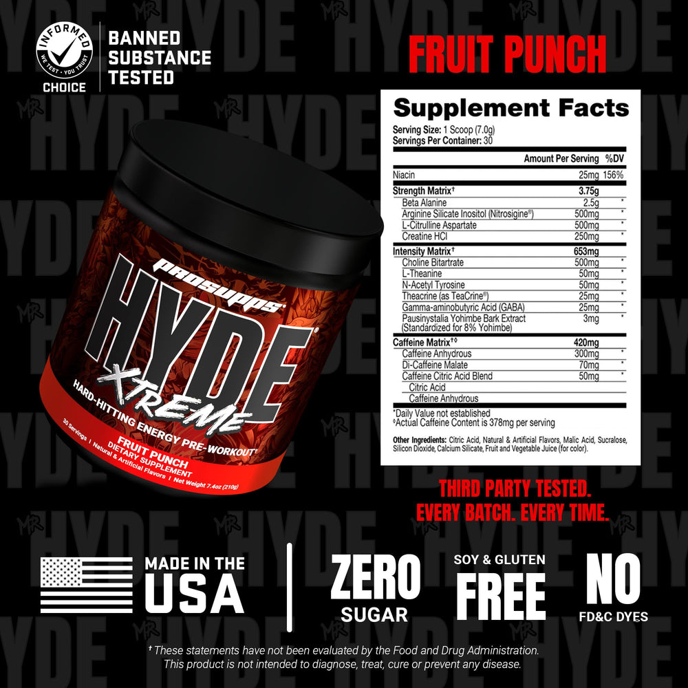 Close-up of Creatine, Beta-Alanine and amino acids in Mr. HYDE Xtreme