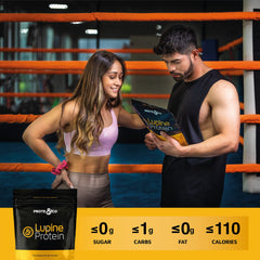 Prote&Co Lupin Protein in blender cup during morning workout
