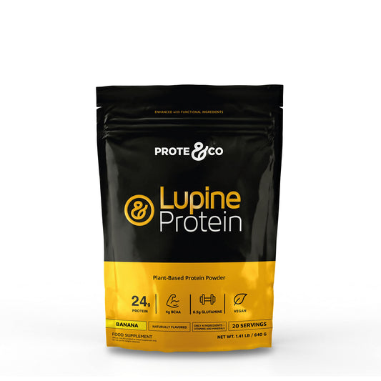 Prote&Co Lupin Protein banana canister shown for smooth post-workout shakes