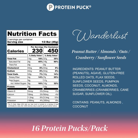 Protein Puck bar ingredients with peanuts and almonds highlight real-food nutrition