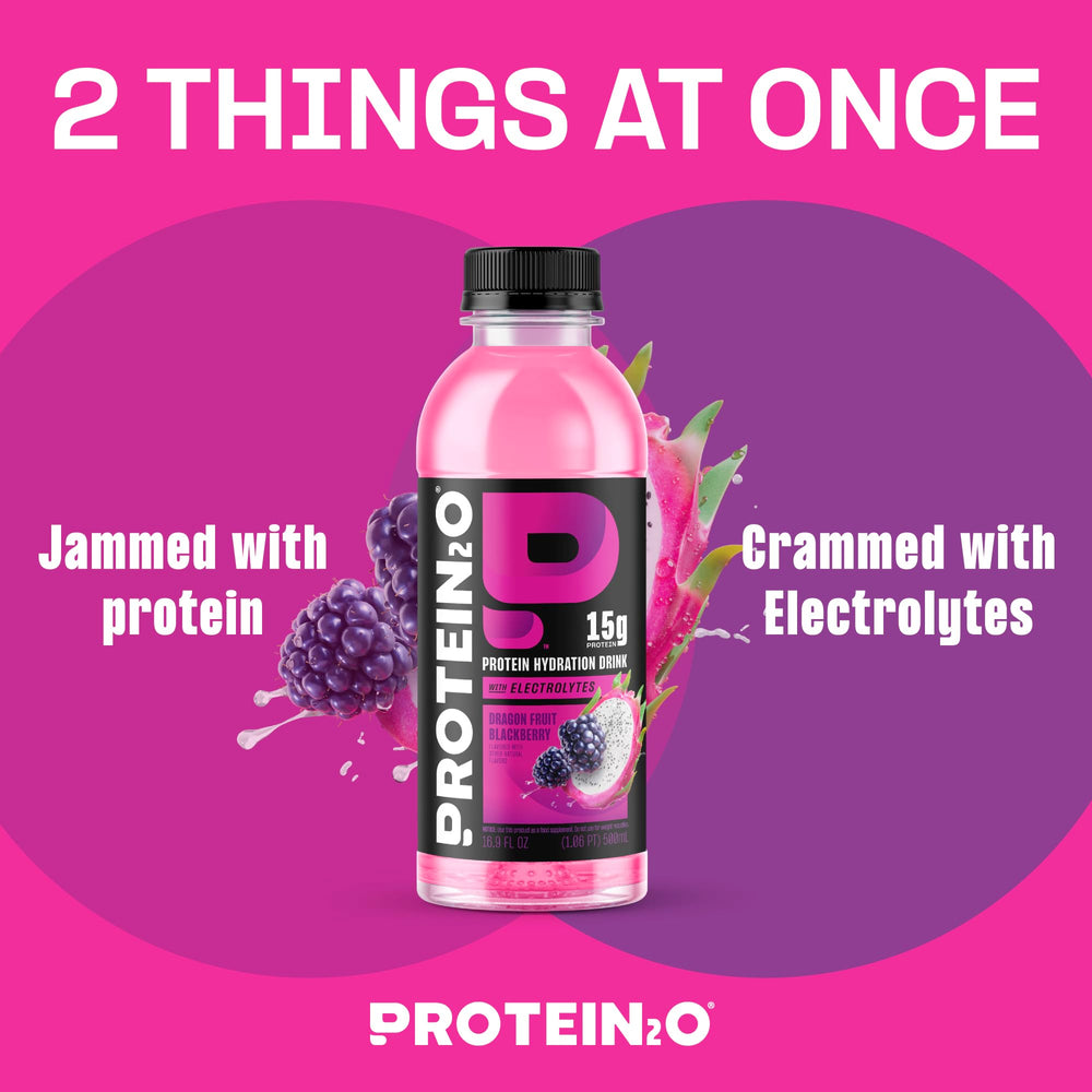 Protein2o 15g label closeup highlights protein content for quick recovery.