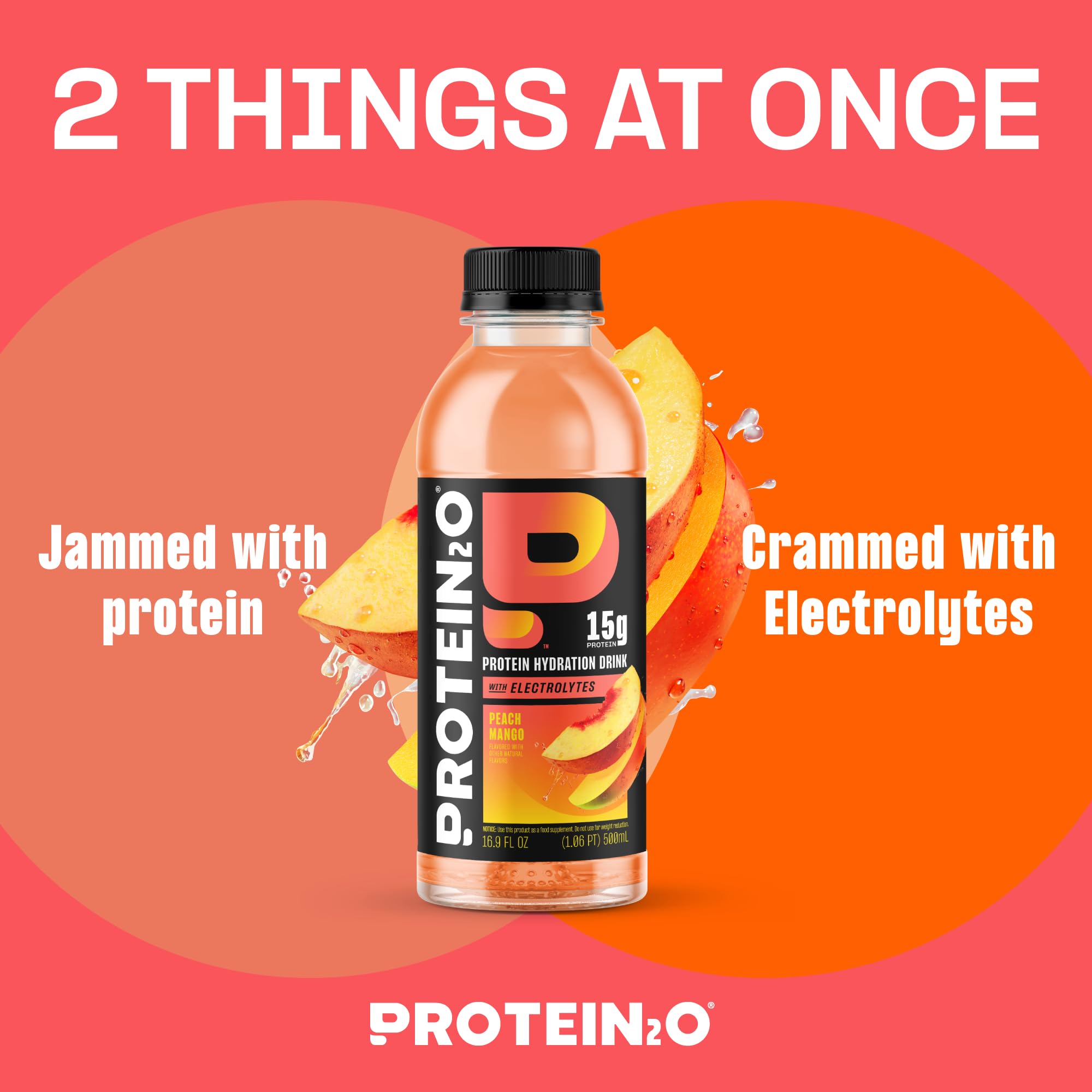 Protein2o bottle showcases 15g whey and electrolytes for performance.